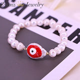 Vintage Enamel Eye Bracelet Nature Pearl Beaded Stackable Protection Jewelry