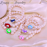 Vintage Enamel Eye Bracelet Nature Pearl Beaded Stackable Protection Jewelry