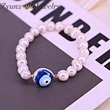 Vintage Enamel Eye Bracelet Nature Pearl Beaded Stackable Protection Jewelry
