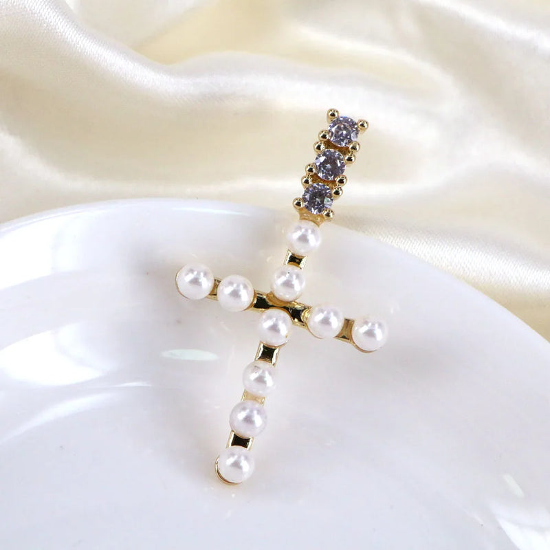 Vintage Shell Pearls Cross Pendant Women Dainty Charms Jewelry Gift