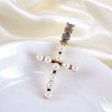 Vintage Shell Pearls Cross Pendant Women Dainty Charms Jewelry Gift