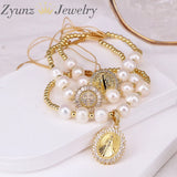 5PCS Virgin Mary Charm Bracelet Natural Freshwater Pearl Bracelet