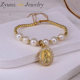 5PCS Virgin Mary Charm Bracelet Natural Freshwater Pearl Bracelet