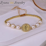 5PCS Virgin Mary Charm Bracelet Natural Freshwater Pearl Bracelet