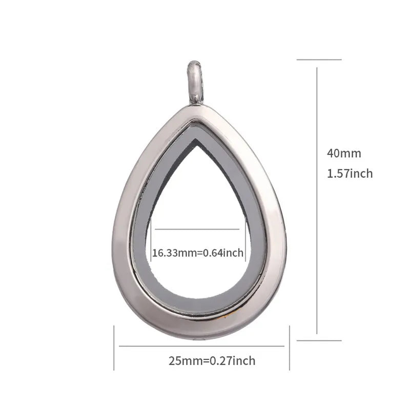 5PCS Water Drop Glass Locket Charms for Necklace Jewelry Making