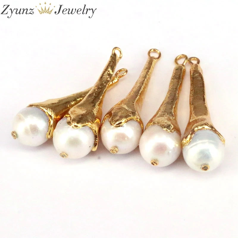 5PCS Water Drop Nature Pearl Pendant with Plated, Jewelry Findings