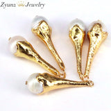 5PCS Water Drop Nature Pearl Pendant with Plated, Jewelry Findings