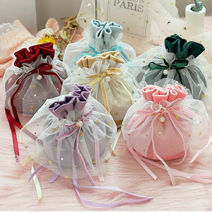 5PCS Wedding Velvet Sachet Gift Bags with Handles & Drawstring Pouch