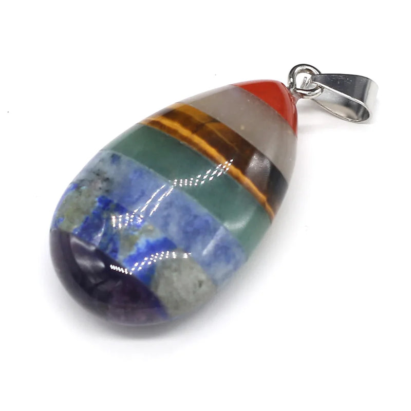 7 Chakra Healing Drop Shaped Dowsing Pendant Quartz Natural Stone