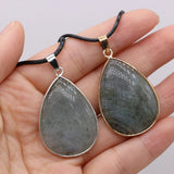 5PCS Natural Flash Labradorite Stone Drop Water Shape Pendant Necklace