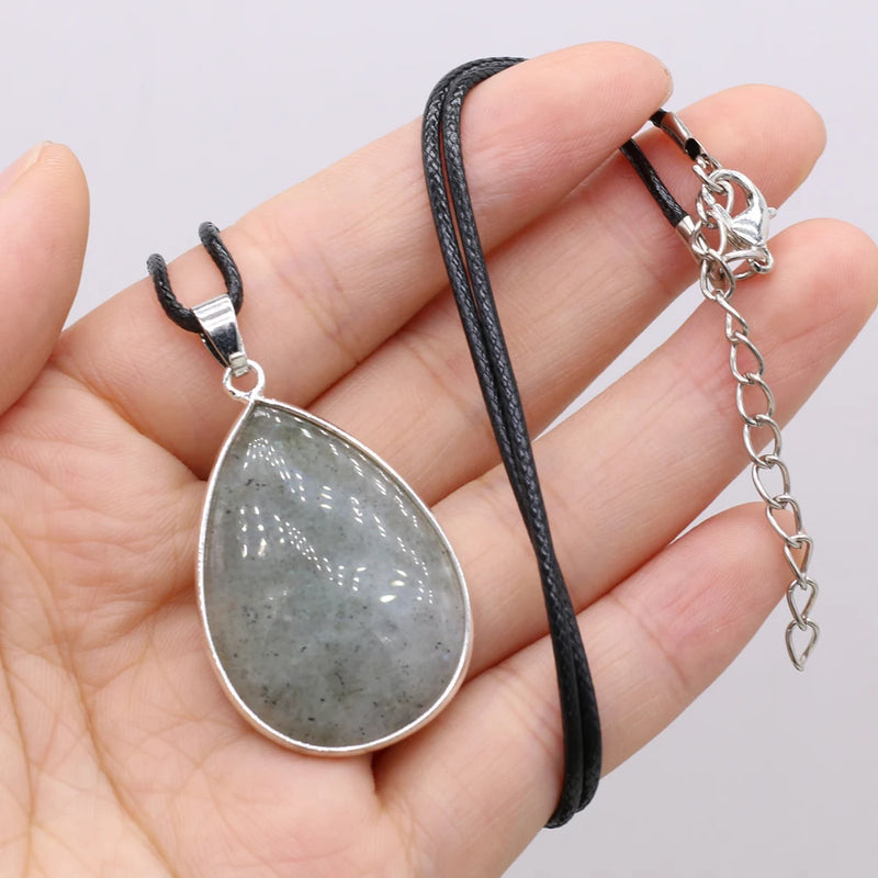 5PCS Natural Flash Labradorite Stone Drop Water Shape Pendant Necklace