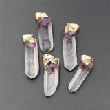 5PCS Chakra Stones Clear Crystal Amethysts Column Reiki Pendants