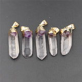 5PCS Chakra Stones Clear Crystal Amethysts Column Reiki Pendants