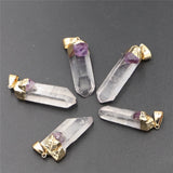 5PCS Chakra Stones Clear Crystal Amethysts Column Reiki Pendants