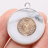 5PCS Turquoise Stone Round Pendant Silver Plated DIY Jewelry Making