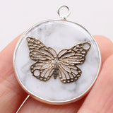 5PCS Turquoise Stone Round Pendant Silver Plated DIY Jewelry Making