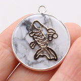5PCS Turquoise Stone Round Pendant Silver Plated DIY Jewelry Making