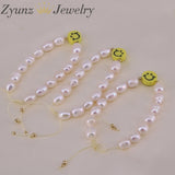 Yellow Smiley Face Pearl Bracelet Happy Face Charm Macrame Pearl Bracelet
