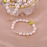 Yellow Smiley Face Pearl Bracelet Happy Face Charm Macrame Pearl Bracelet