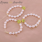 Yellow Smiley Face Pearl Bracelet Happy Face Charm Macrame Pearl Bracelet