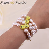 Yellow Smiley Face Pearl Bracelet Happy Face Charm Macrame Pearl Bracelet