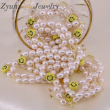 Yellow Smiley Face Pearl Bracelet Happy Face Charm Macrame Pearl Bracelet