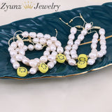 Yellow Smiley Face Pearl Bracelet Happy Face Charm Macrame Pearl Bracelet