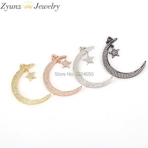 5PCS Micro Pave CZ Star & Crescent Moon Charms Pendants