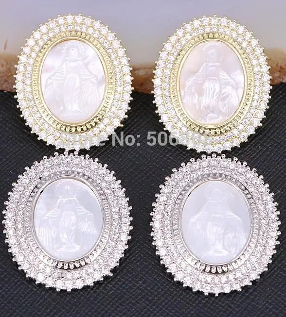Mother Of Pearl Shell Jesus Oval Pendant Bead