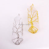 Natural Crystal Pillar Big Pendant Copper Wire Drusy Quartz Necklace