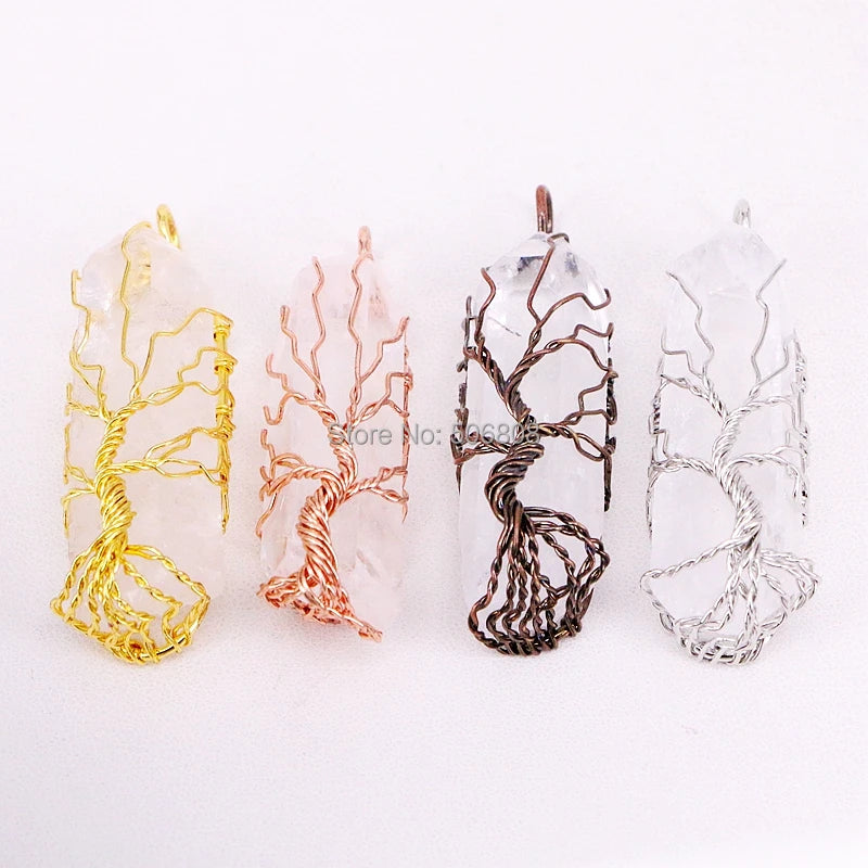 Natural Crystal Pillar Big Pendant Copper Wire Drusy Quartz Necklace