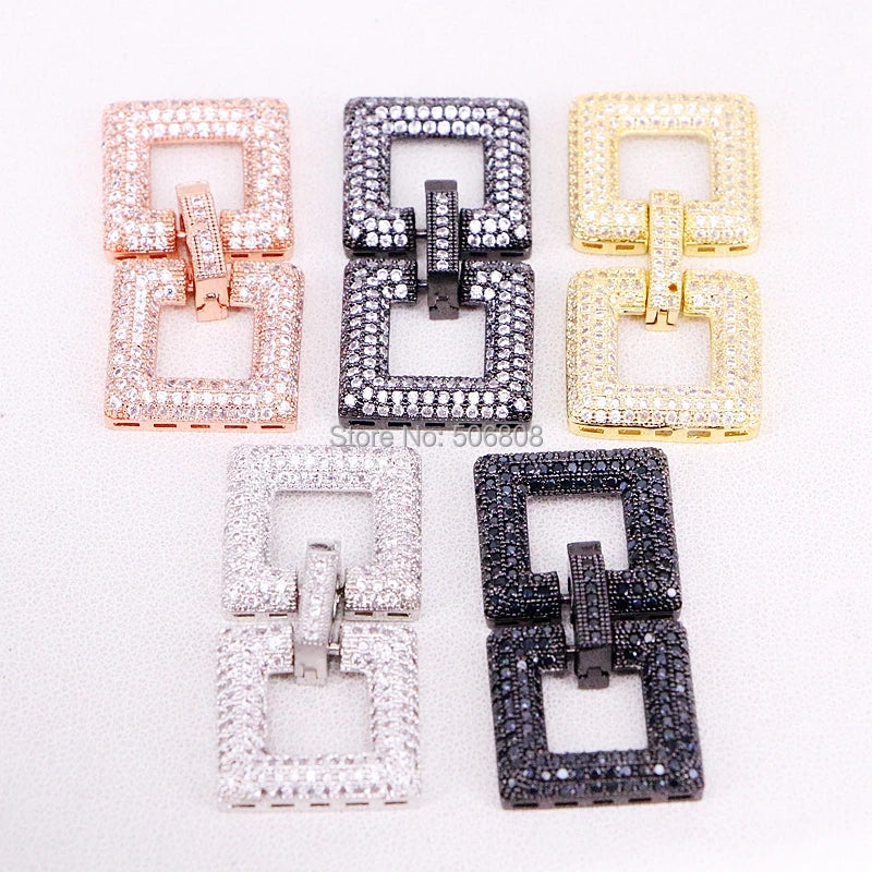 5PCS Micro Pave CZ Double Square Buckle Clasp for Jewelry Findings