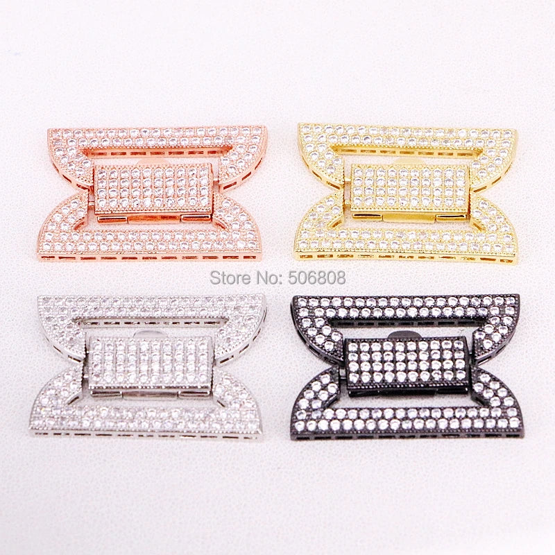 5PCS CZ Clear Micro Pave Buckle Clasp, Cubic Zirconia Interlocking Findings