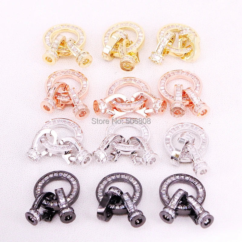 5PCS CZ Micro Pave Leather Cord Clasp Interlocking Buckle Fastener