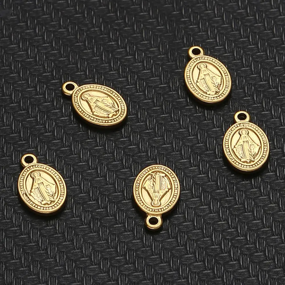 5PCS Stainless Steel Oval Jesus Charms for DIY Necklace Pendant