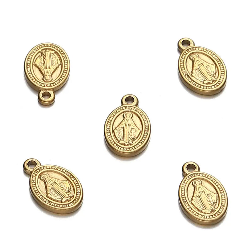 5PCS Stainless Steel Oval Jesus Charms for DIY Necklace Pendant