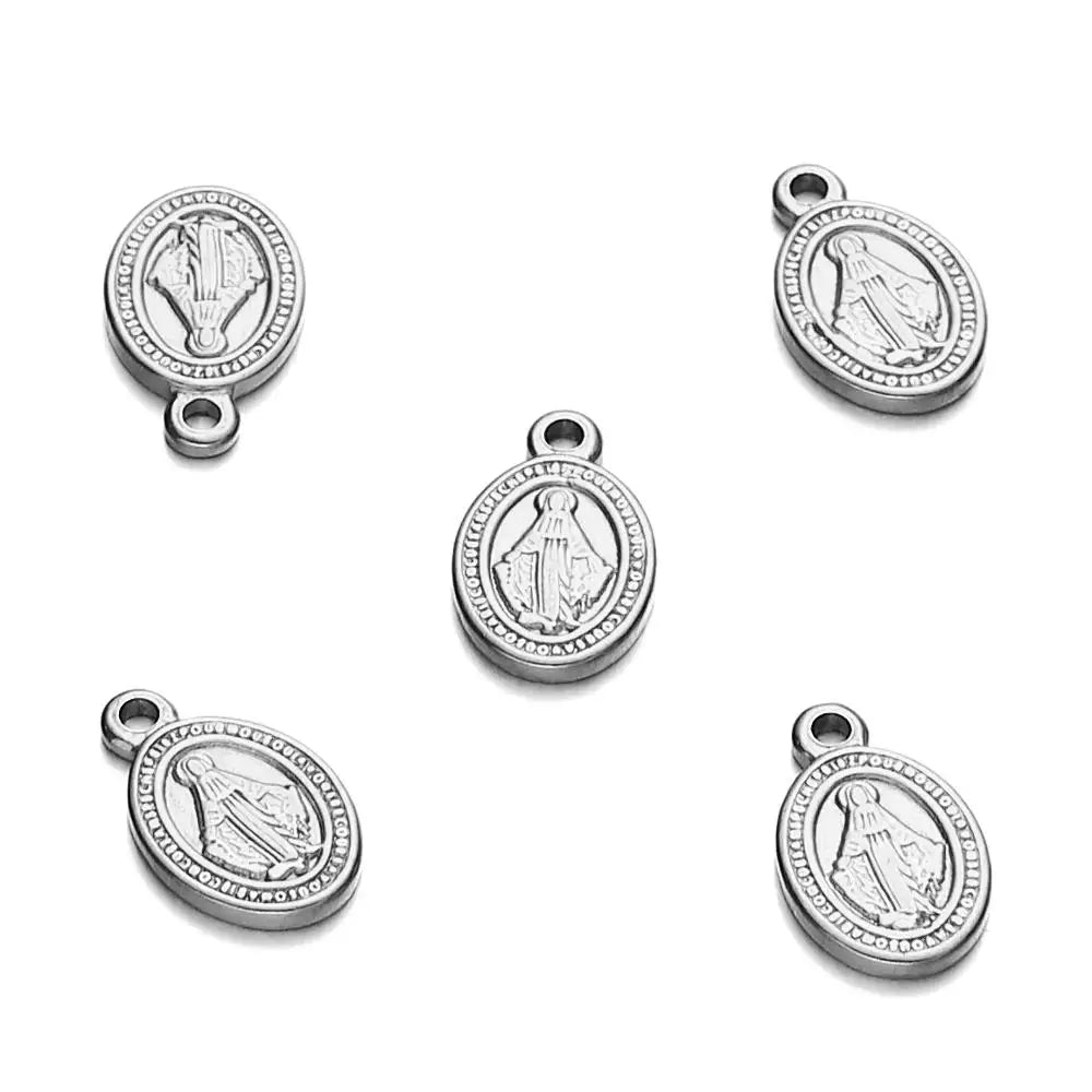 5PCS Stainless Steel Oval Jesus Charms for DIY Necklace Pendant