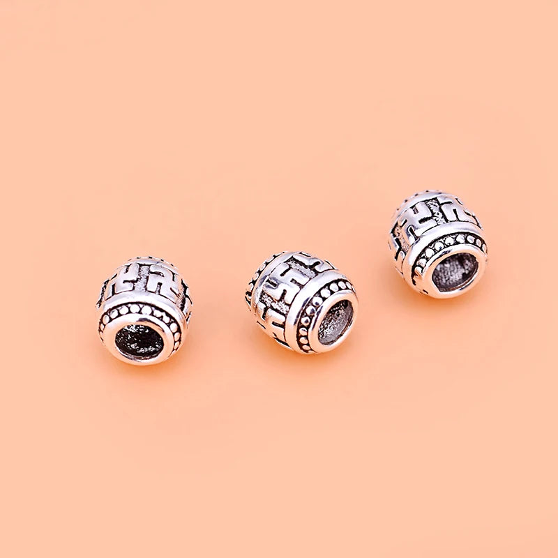 5PCS Retro Bead S925 Sterling Silver Thai Silver Beads DIY Jewelry