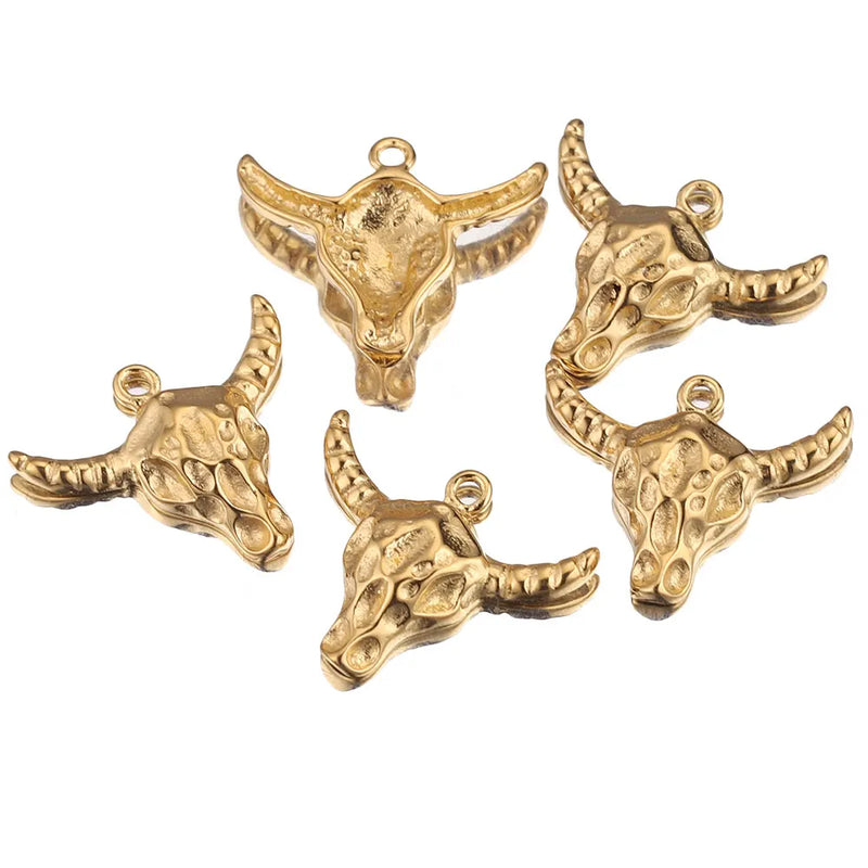 5PCs Cow Charms Stainless Steel Animal Pendants for DIY Jewelry Making
