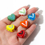 5PCs Lampwork Glass Sweet Beads Heart Multicolor Dot Spacer Beads DIY Jewelry