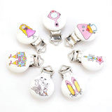 Wood Baby Pacifier Clips Cartoon Castle Princess Dress Metal Holders