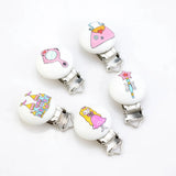 Wood Baby Pacifier Clips Cartoon Castle Princess Dress Metal Holders