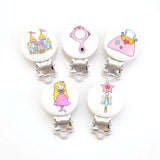 Wood Baby Pacifier Clips Cartoon Castle Princess Dress Metal Holders