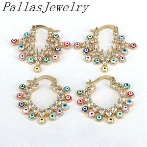 Colorful Enamel Lucky Eye Hoop Earrings for Women