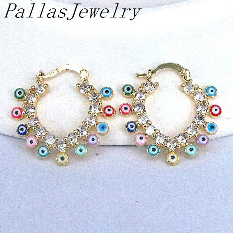 Colorful Enamel Lucky Eye Hoop Earrings for Women