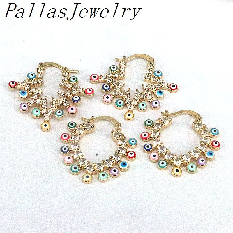 Colorful Enamel Lucky Eye Hoop Earrings for Women