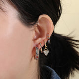 5 Pairs Copper Hoop Earrings Set CZ Crystal Chain Jewelry
