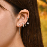 5 Pairs Copper Hoop Earrings Set CZ Crystal Chain Jewelry