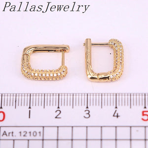 Cz Hoop Earrings for Women - Geometric Rectangle Silver Earring