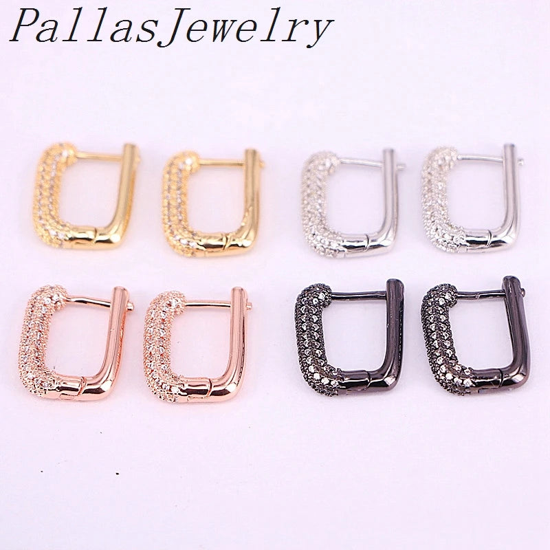 Cz Hoop Earrings for Women - Geometric Rectangle Silver Earring